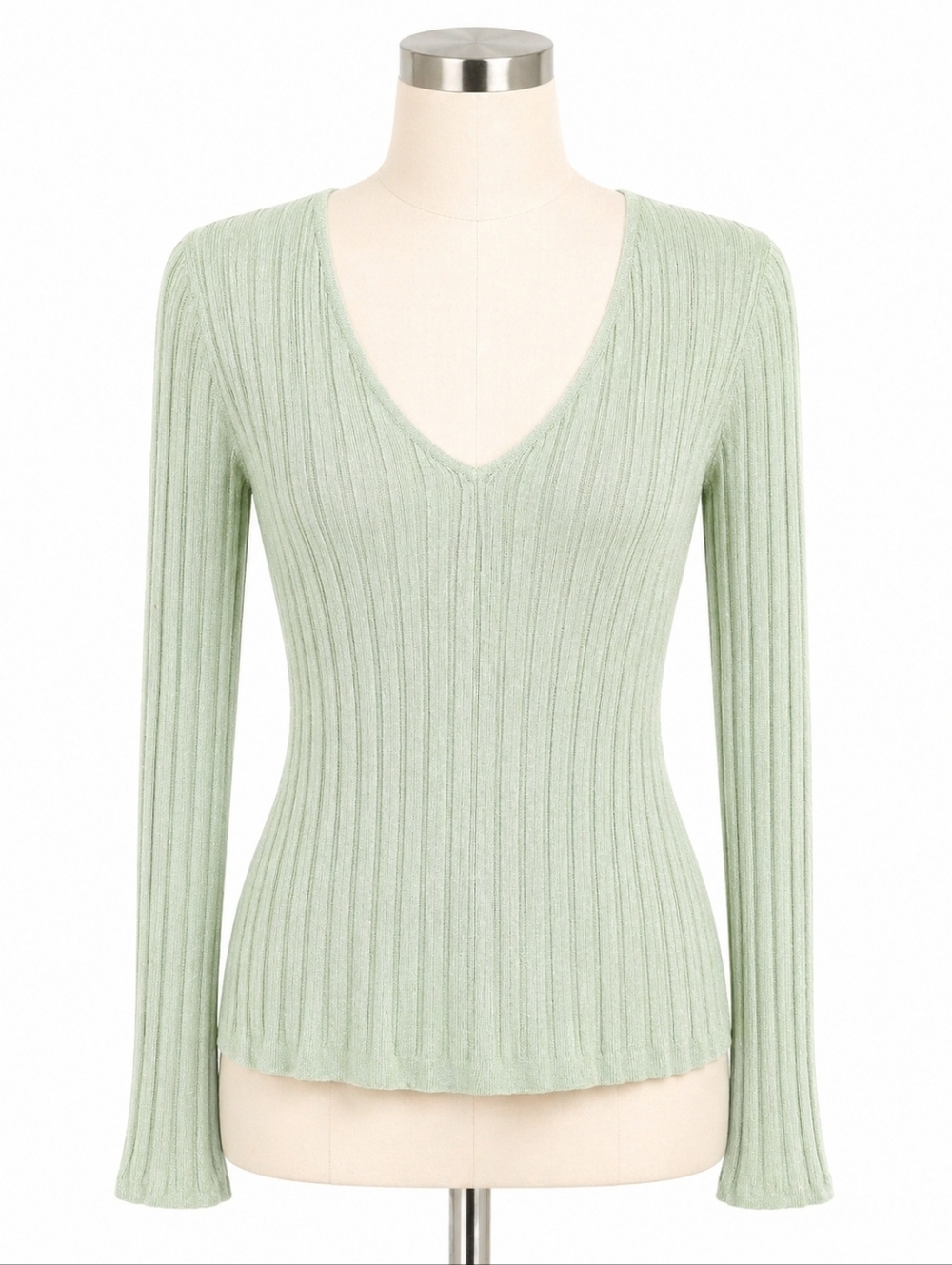 INC International Concepts NWT Ribbed Knit Green Sparkly V-Neck Sweater Sz L